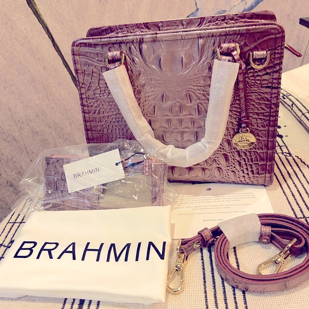 NWT BRAHMIN CAMI MELLOW ROSE PURSE WALLET SET